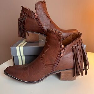 Natural Reflections Keykee Tassel Boots Brown Fringe Ankle Boots Size 11